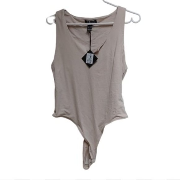 REVAMPED NWT beige light brown tan bodysuit sleeveless tank top Large - Picture 1 of 8